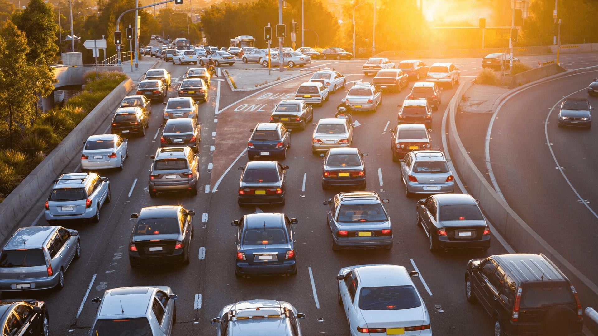 car traffic jam on busy road 