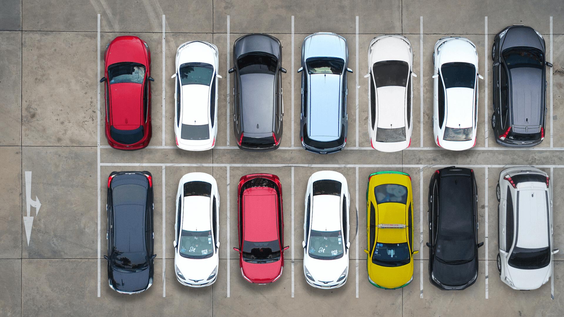 Corporate fleet of vehicles parked in a parking lot