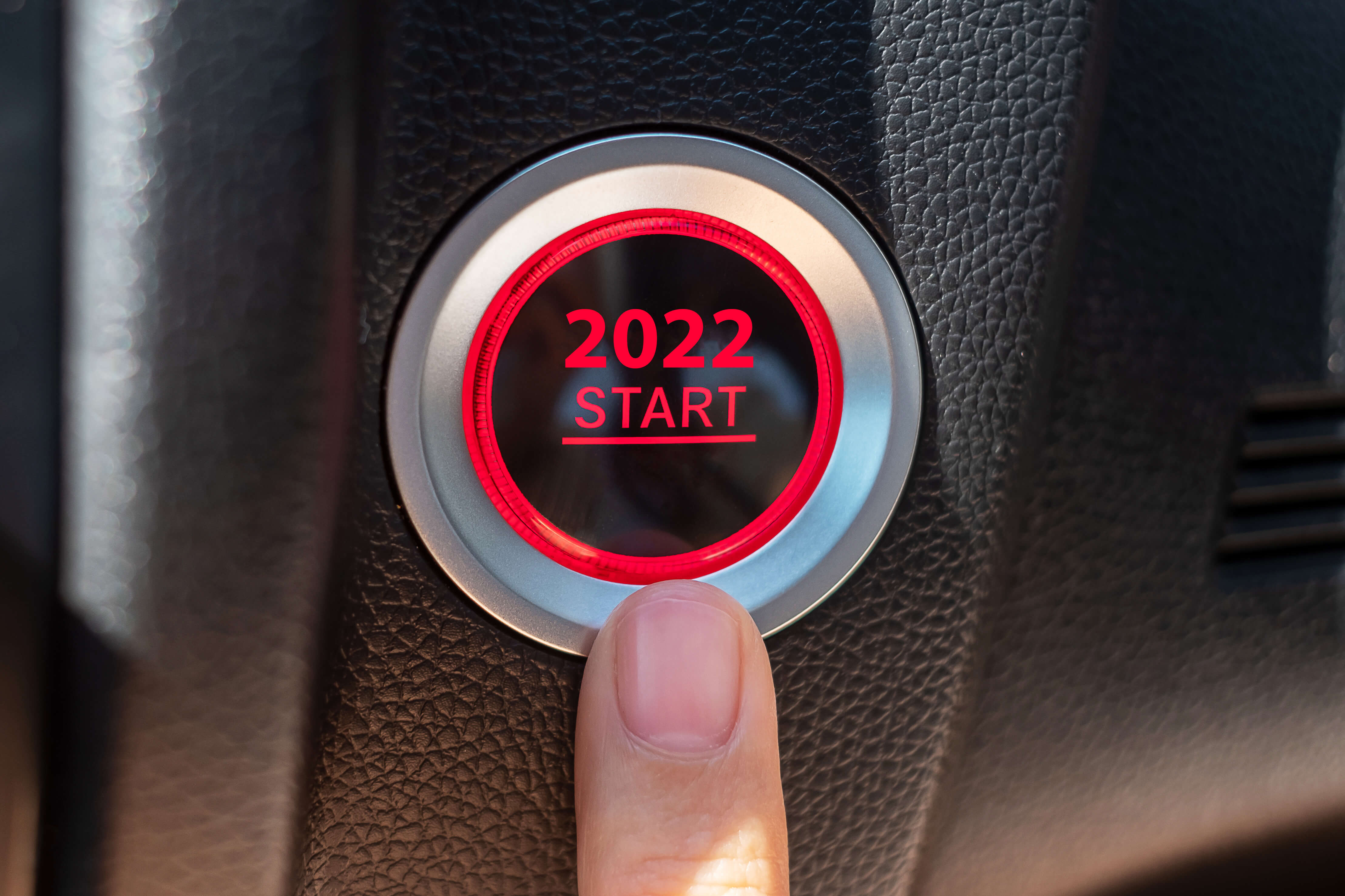 Vehicle start button labeled 2022 start