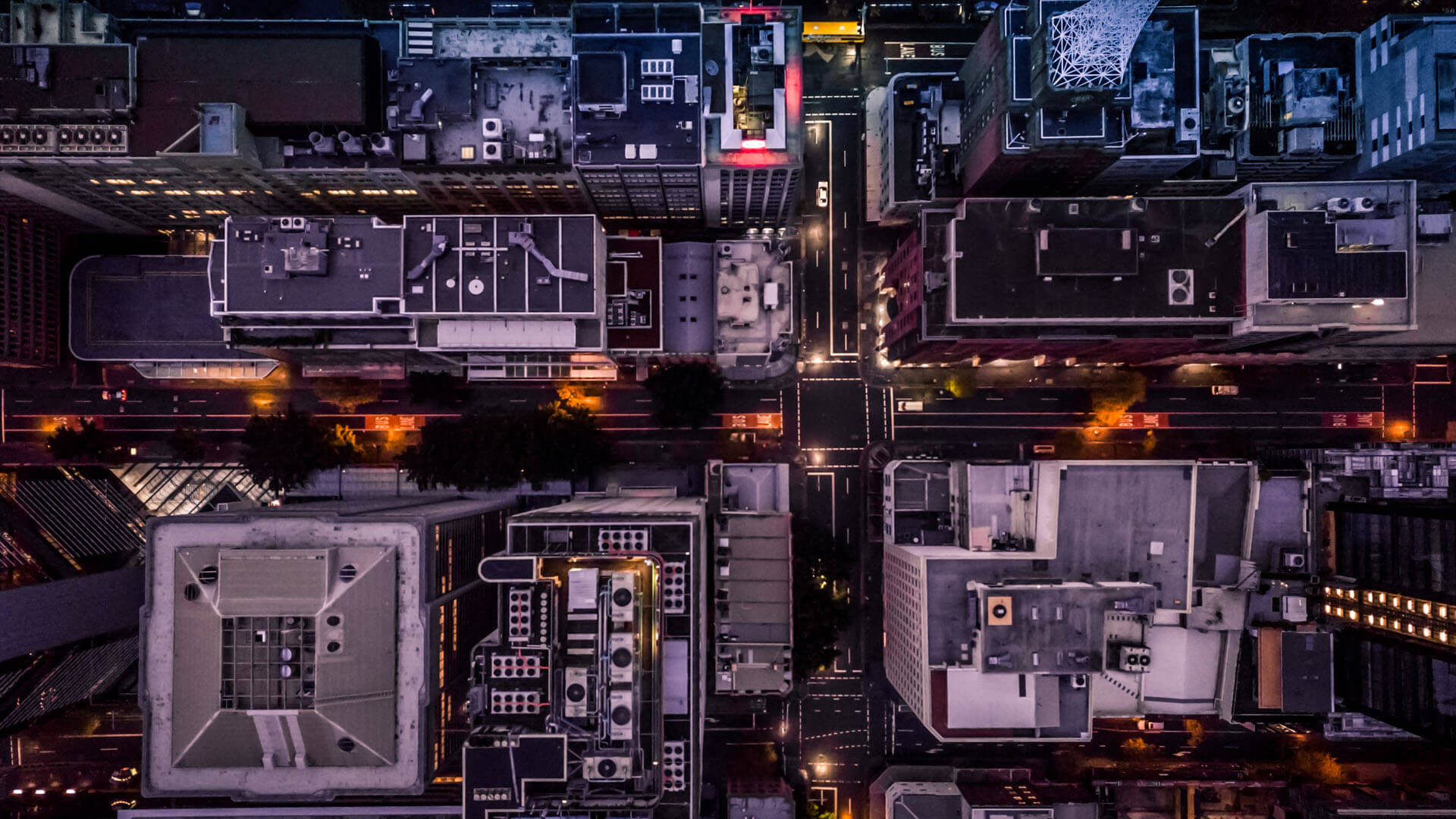 top view of city with busy street 