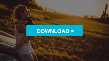 light blue download button in front of woman carrying a child 